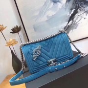 AAA Chanel LE BOY Shoulder Bag velvet 67086B blue HV07213zK34