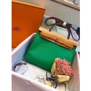 AAAAA Hermes original canvas&calfskin leather herbag H45987 green with apricot HV00936Qa67