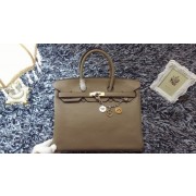 Best 1:1 Hermes Birkin 35cm tote bag litchi leather H35 gray HV09389eT55