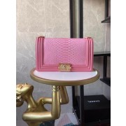 Boy Chanel Flap Shoulder Bag original Snake leather AS67086 pink HV05653MB38
