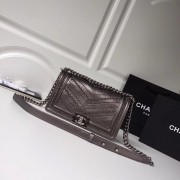 BOY CHANEL Handbag Crumpled Calfskin & Silver-Tone Metal A67086 brown HV01807SS41