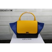 Celine Trapeze Bag Original Leather 3342 golden yellow&black&brilliant blue HV11720Eb92
