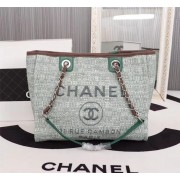 Chanel Canvas Shopping Bag Calfskin & Silver-Tone Metal A23556 green HV00026rh54
