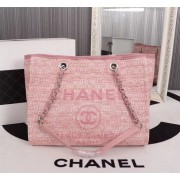 Chanel Canvas Shopping Bag Calfskin & Silver-Tone Metal A23556 pink HV05513Gh26