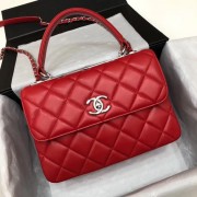 Chanel CC original lambskin top handle flap bag 92236 red&silver-Tone Metal HV07984Jz48