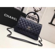Chanel Classic Top Handle Bag A92991 Dark blue Silver chain HV07446EC68
