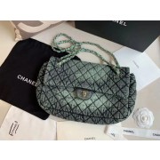 CHANEL Denim flap bag AS1113 green HV07737pA42