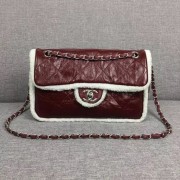 Chanel Flap Bag Shearling Lambskin & silver-Tone Metal 3378 Burgundy HV00480ea89