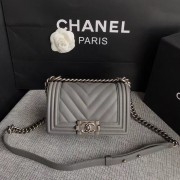 Chanel Le Boy Flap Shoulder Bag Original Calf leather A67085 Grey silver Buckle HV01147hi67