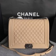 Chanel LE BOY Shoulder Bag Original Caviar Leather 67087 apricot Silver chain HV00423Is79