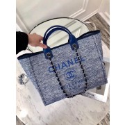 Chanel Original Canvas Leather Tote Shopping Bag 92298 blue HV01723EB28