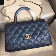 Chanel original Caviar leather flap bag top handle A92290 blue &gold-Tone Metal HV08086Il41