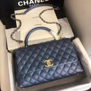Chanel original Caviar leather flap bag top handle A92292 blue&Gold-Tone Metal HV07619Jz48