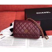 Chanel Original Sheepskin Leather Belt Bag Wine 33866 Gold HV07248oK58