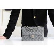 Chanel Small Classic Handbag Grained Calfskin & silver-Tone Metal A01113 grey HV03996vX33
