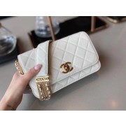 Chanel small flap bag Lambskin & Gold-Tone Metal AS2052 white HV05047hI90