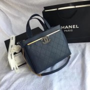 Chanel Small Shopping Bag Grained Calfskin & Gold-Tone Metal A57563 dark blue HV09163Gh26
