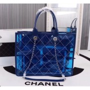 Chanel transparent Calf leather Tote Shopping Bag 8048 blue HV11235xa43