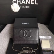 Cheap Chanel WOC Mini Shoulder Bag Original Caviar leather B33814 black silver chain HV07465ZZ98
