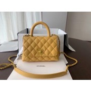 Fake Chanel coco mini flap bag with top handle AS2215 yellow HV10446lF58