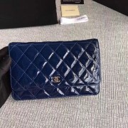 Fake Chanel WOC Mini Shoulder Bag Original Patent leather 33814 dark blue silver chain HV01131xE84