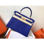 Fake Hermes original Togo leather kelly bag KL320 blue HV08940pE71