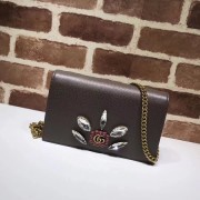 Gucci Leather mini chain bag with Double G and crystals 499782 Chocolates HV06890vm49