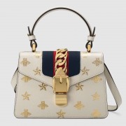 Gucci Sylvie Bee Star mini leather bag 470270 white HV09780uT54