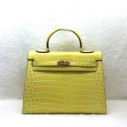 Hermes Kelly 32cm Shoulder Bag Croco Leather K32 Yellow HV07067JD28