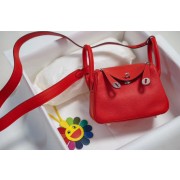Hermes mini Lindy Togo Leather Bag LD19 red&Silver-Tone Metal HV01412Pf97