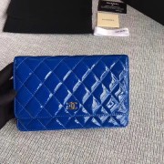 High Quality Imitation Chanel WOC Mini Shoulder Bag Original Patent leather 33814 blue silver chain HV09620wn47