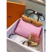 Hot Hermes original canvas&calfskin leather herbag H45987 pink with apricot HV06259cT87