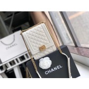 Imitation 1:1 Boy chanel handbag Grained Calfskin & Gold-Tone Metal AS0130 white HV05197LT32