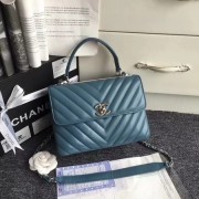 Imitation Chanel CC original lambskin top handle flap bag 92236V blue HV09214KV93