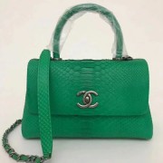 Imitation Chanel CC original snakeskin top handle flap bag A93050 green HV00246Oz49
