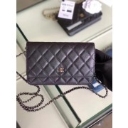 Imitation Chanel classic wallet on chain Grained Calfskin & Silver-Tone Metal 33814 Pearlescent black HV08352Ug88