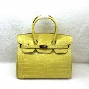 Imitation Hermes Birkin 25CM Tote Bag Croco Leather H8096 Yellow HV10449SU34