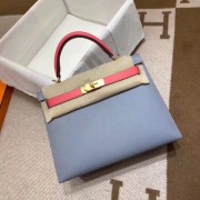 Imitation Hermes Kelly 28cm Shoulder Bags Epsom Leather KL28 blue&Pink HV01996Dl40