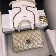 Knockoff Chanel original Caviar leather flap bag top handle A92290 Light gold&silver-Tone Metal HV07898eF76