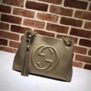 Knockoff Gucci Soho Medium Tote Bag Calfskin Leather 308982 Champagne HV09316yN38