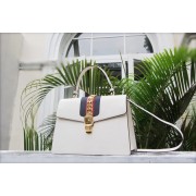 Luxury Gucci Sylvie Leather Top Handle Bag 431665 Beige HV08755Px24