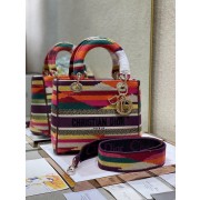 MEDIUM LADY D-LITE BAG Multicolor D-Stripes Embroidery M0565O HV08846TL77
