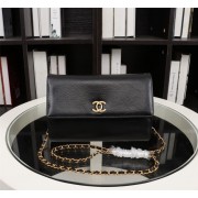 New Cheap Chanel A32258 Black Grain Leather Flap Bag gold HV09136jo45