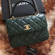 Replica Chanel Classic Top Handle Bag 2371 dark green sheepskin gold chain HV07335Sf59