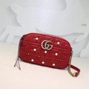 Replica Cheap Gucci GG marmont matelasse calfskin small shoulder bag 447632 red pearl HV05910QC68
