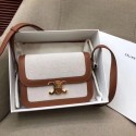 AAA Replica CELINE LARGE TRIOMPHE BAG IN TEXTILE AND NATURAL CALFSKIN 18887 TAN & WHITE HV02329Oy84
