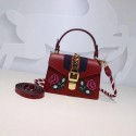 AAA Replica Gucci GG original leather sylvie embroidered mini bag 470270 red HV04856cf50