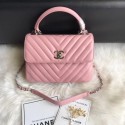 Best Replica Chanel CC original lambskin top handle flap bag 92236V pink Silver Buckle HV07822zU69