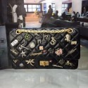 Chanel 2.55 Handbag Aged Calfskin Charms & Gold-Tone Metal A37586 Black HV11168EB28