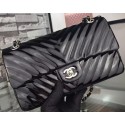 Chanel 2.55 Series Flap Bag Black Patent Chevron Leather A5023 Silver HV05877vN22